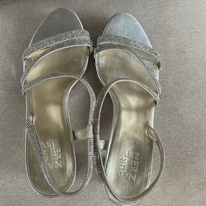 Silver sequined with block heel shoes